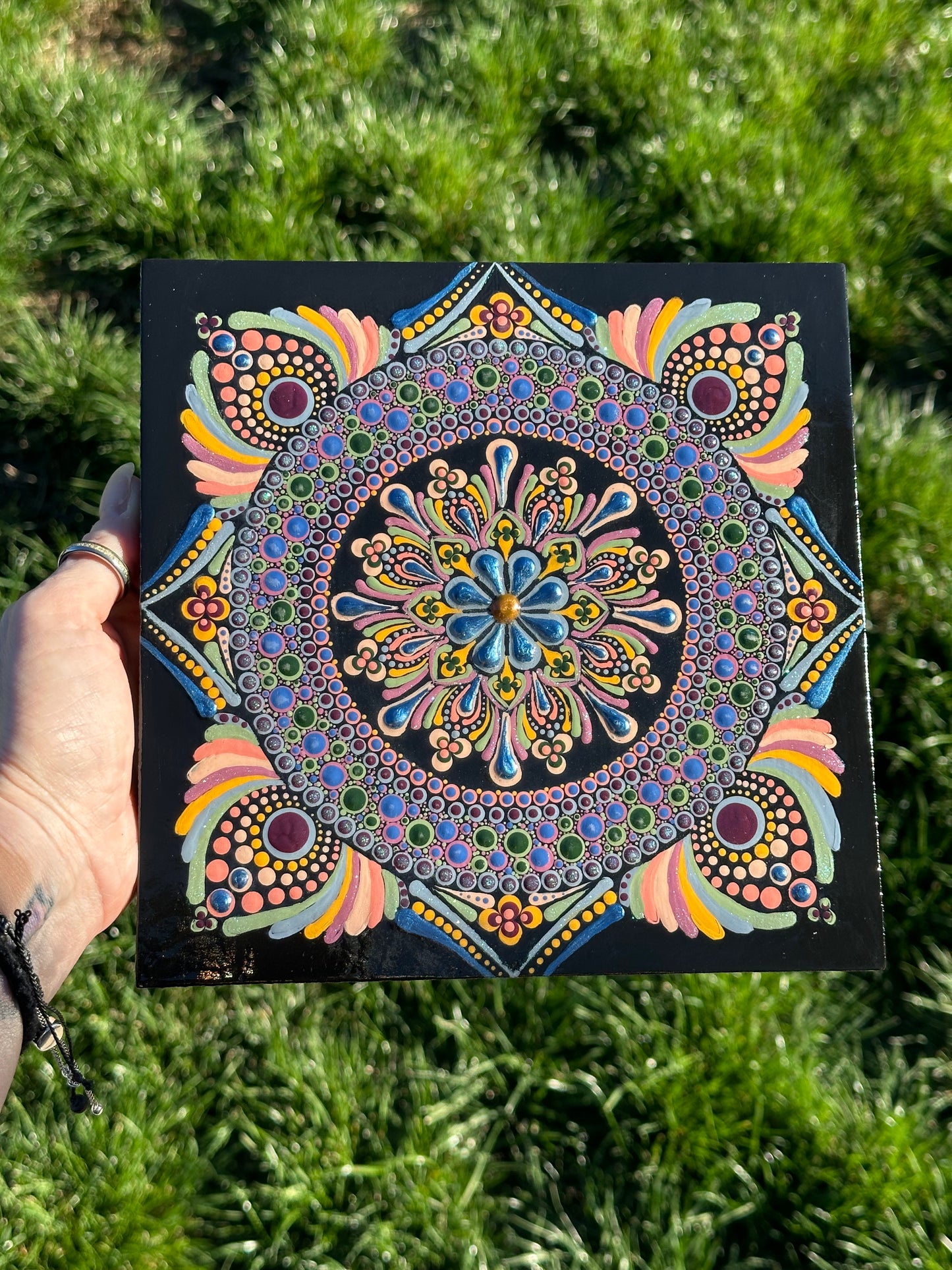 8x8 Wood Canvas Mandala Painting