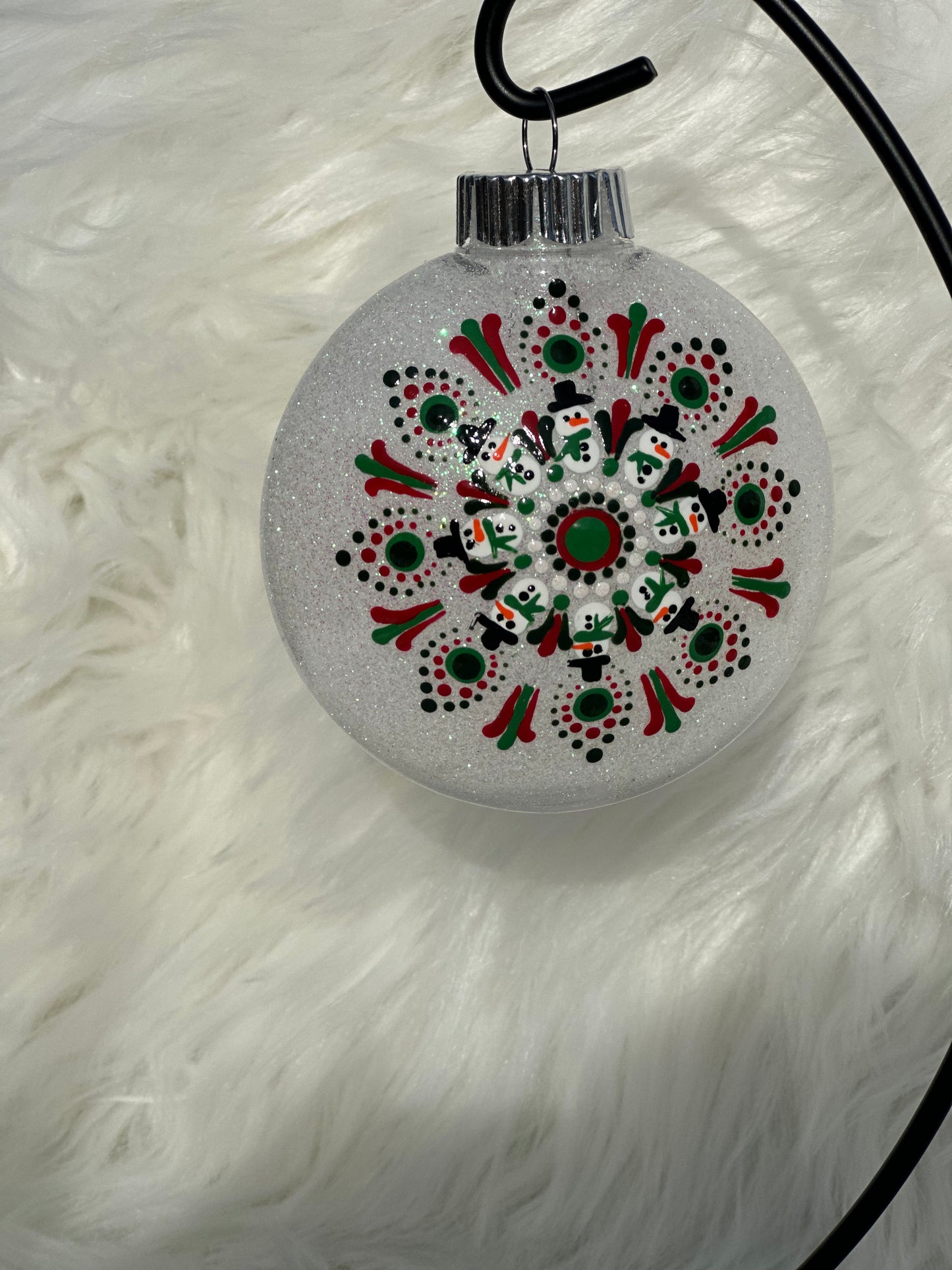 Glitter Christmas Ornament - Disc / Round - White, Red, Green - Snowmen