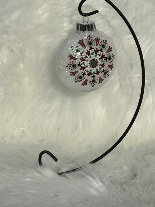 Glitter Christmas Ornament - Disc / Round - White, Red, Green - Snowmen