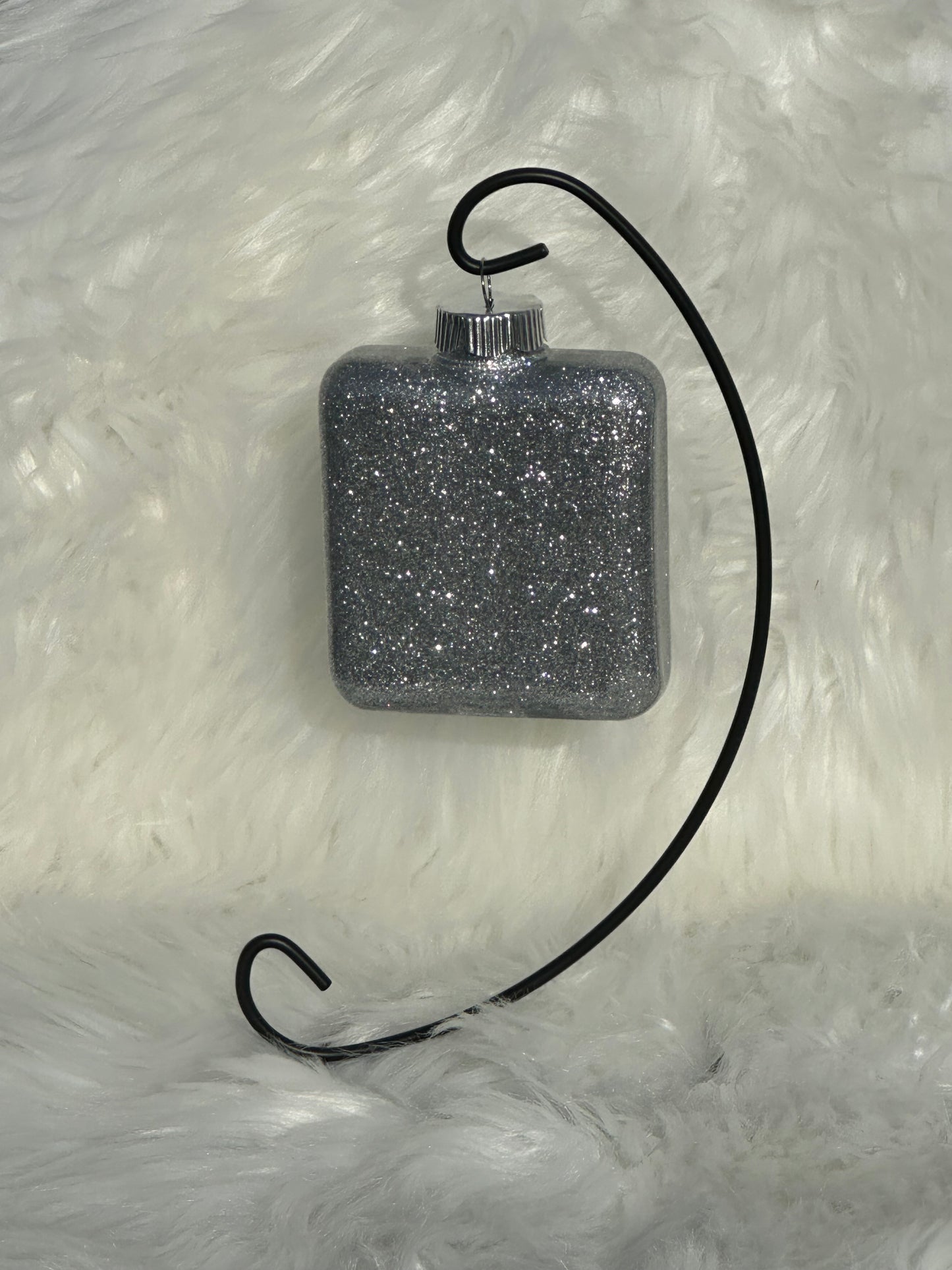 Glitter Christmas Ornament - Square - Silver, White and Turquoise