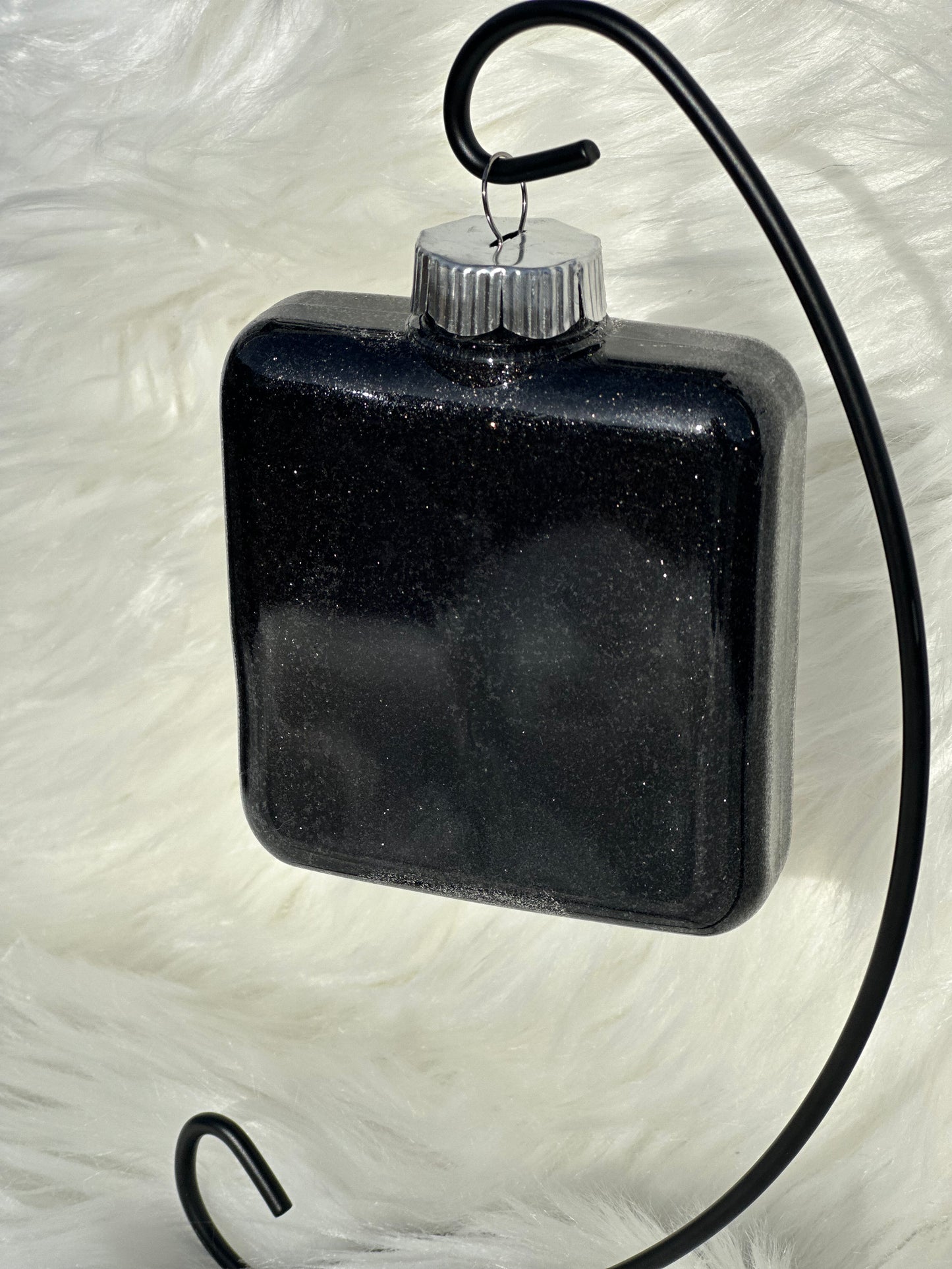 Glitter Christmas Ornament - Square - Black, White, Silver