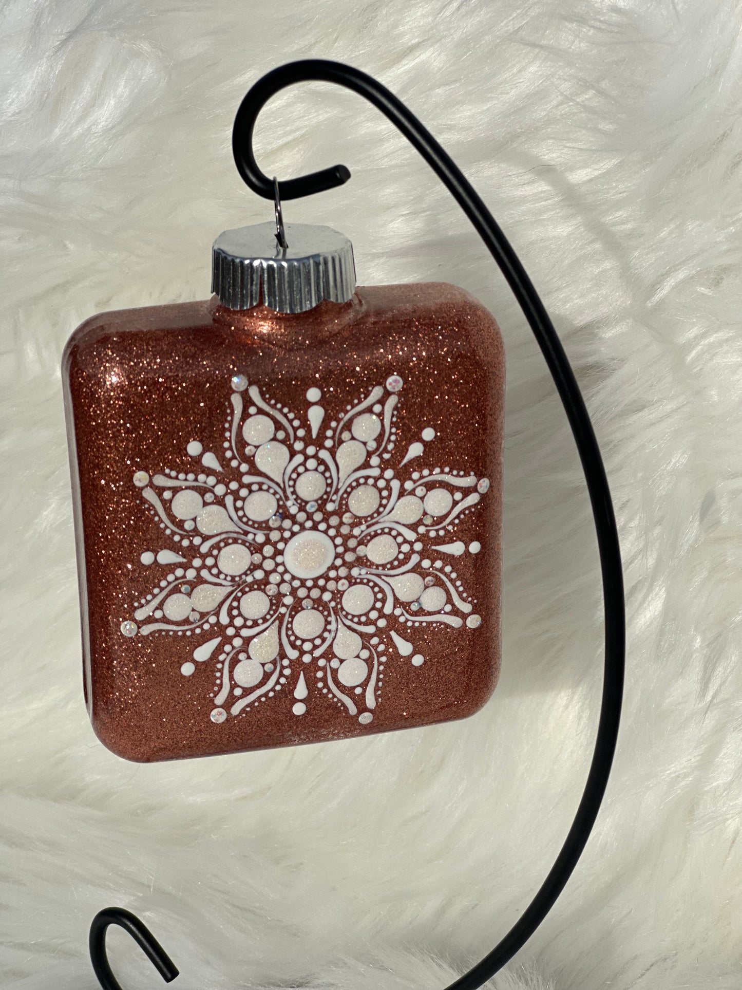 Glitter Christmas Ornament - Square - Rose Gold