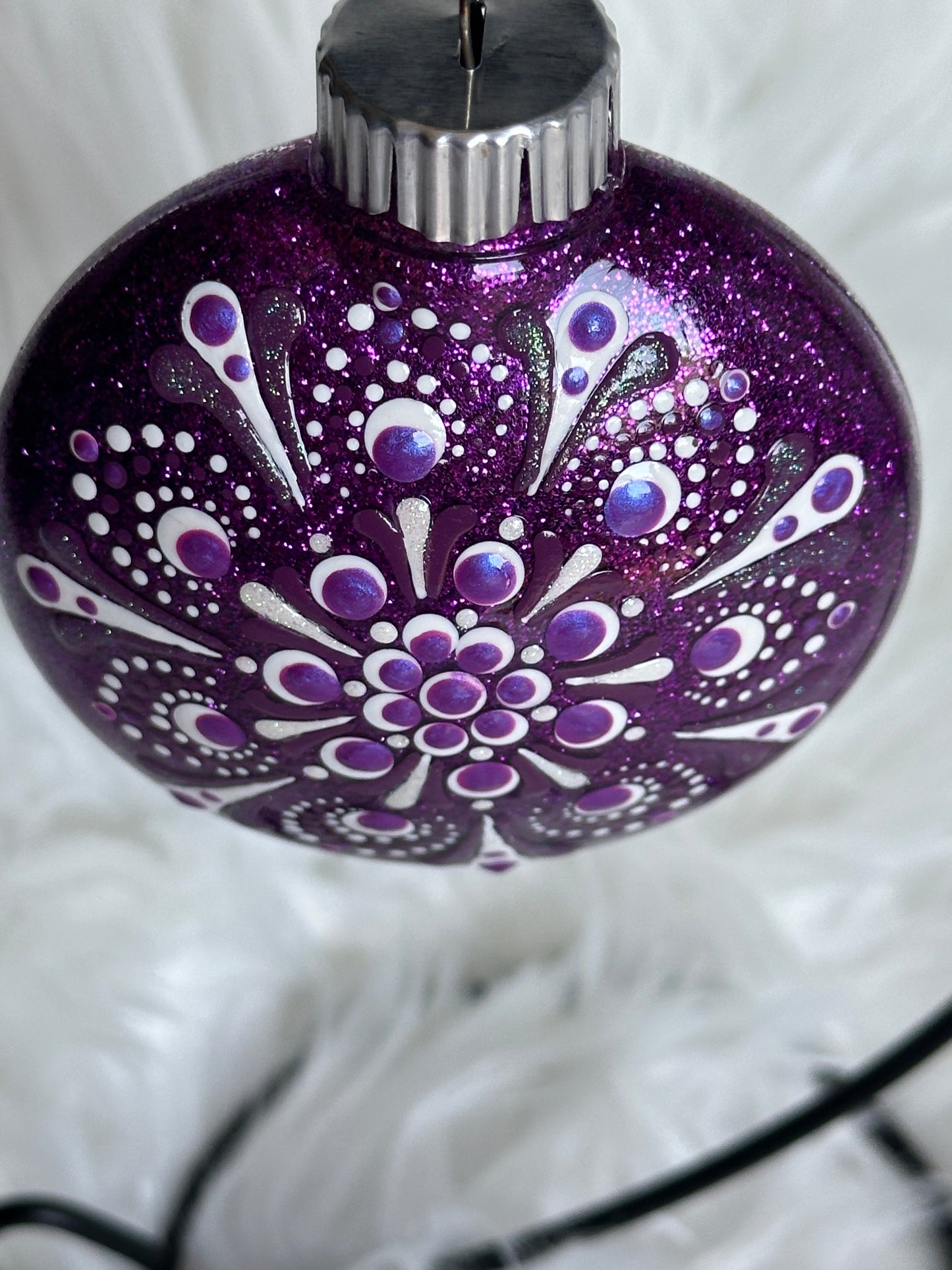 Glitter Christmas Ornament - Disc / Round - Purples, White