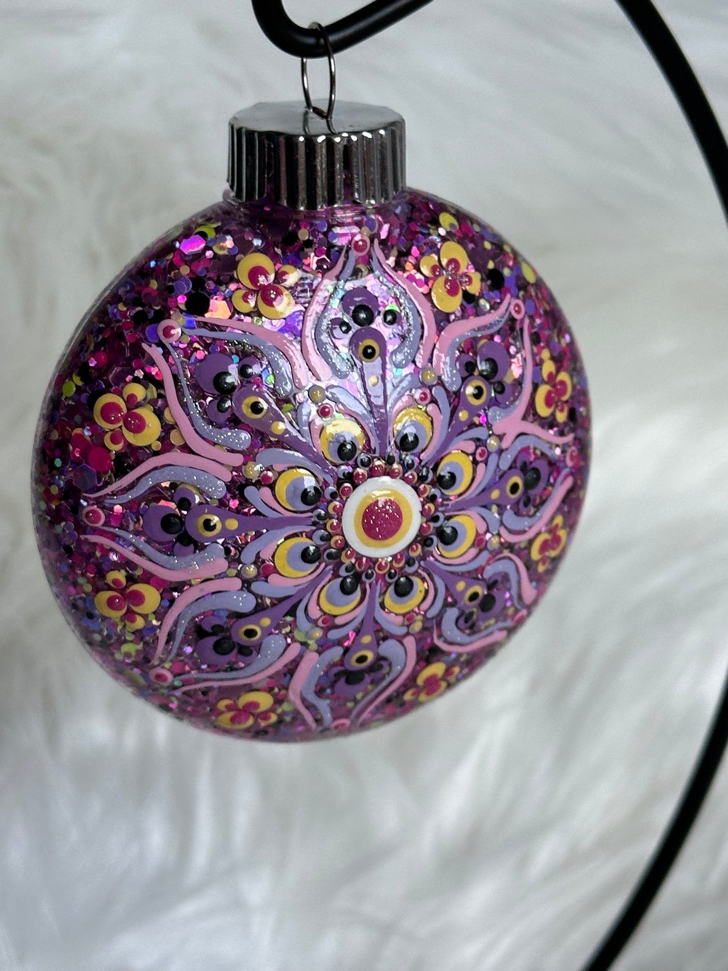 Glitter Christmas Ornament - Disc / Round - Pink, Purple, Yellow, Black