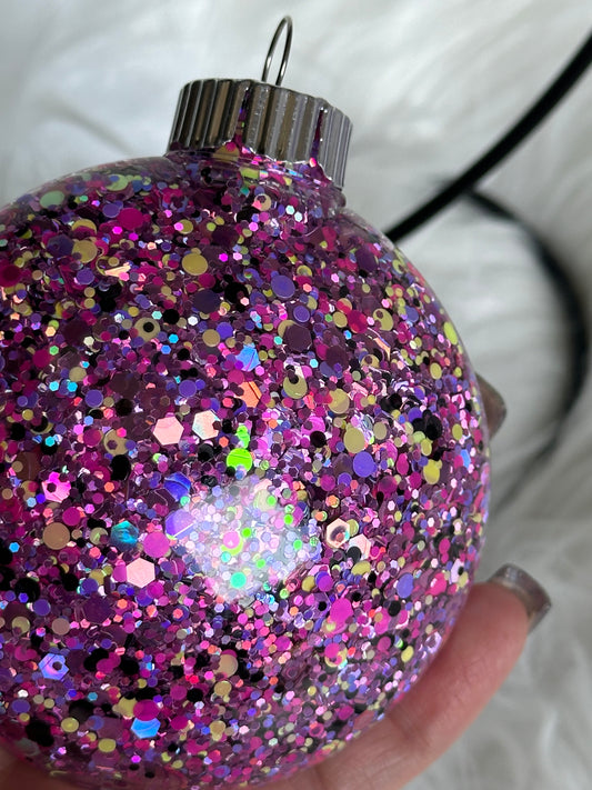 Glitter Christmas Ornament - Disc / Round - Pink, Purple, Yellow, Black