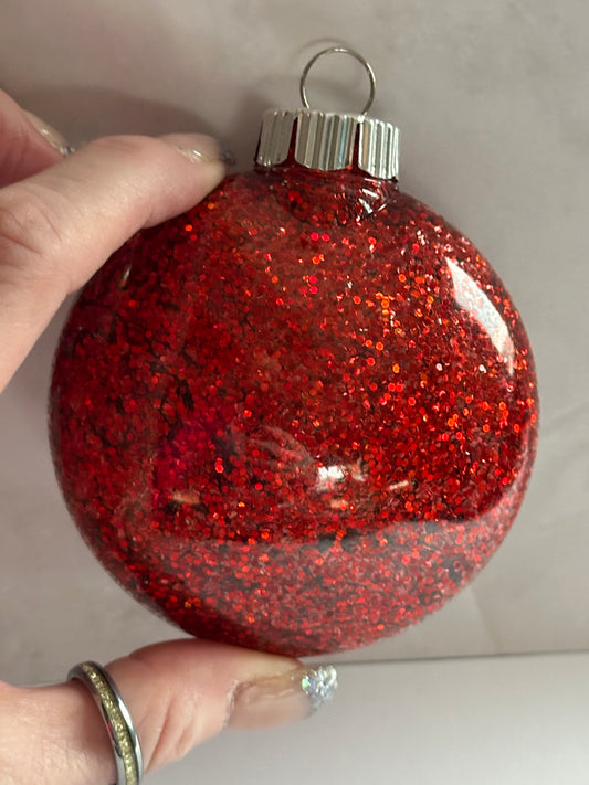 Glitter Christmas Ornament - Disc / Round - Red, White