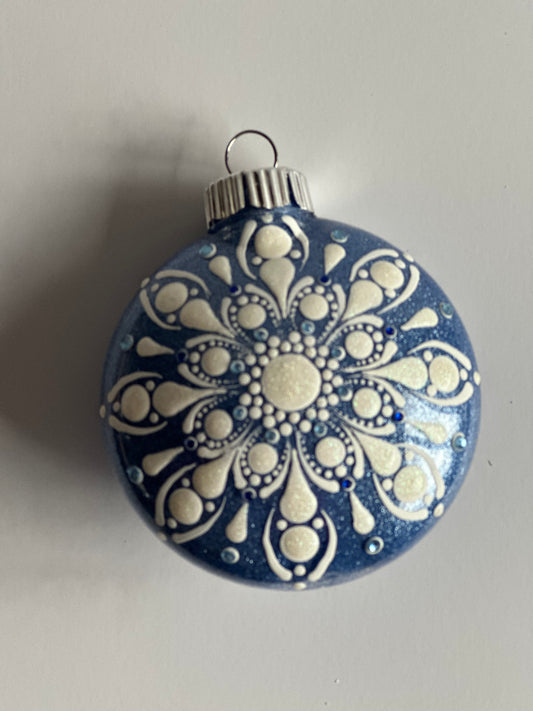 Glitter Christmas Ornament - Disc / Round - Blue, White