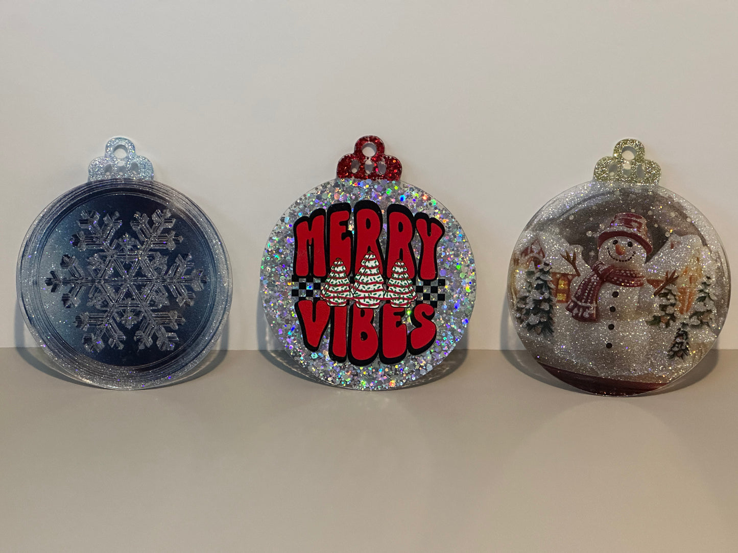 Flat Glitter Christmas Ornament - Round - White - Snowman