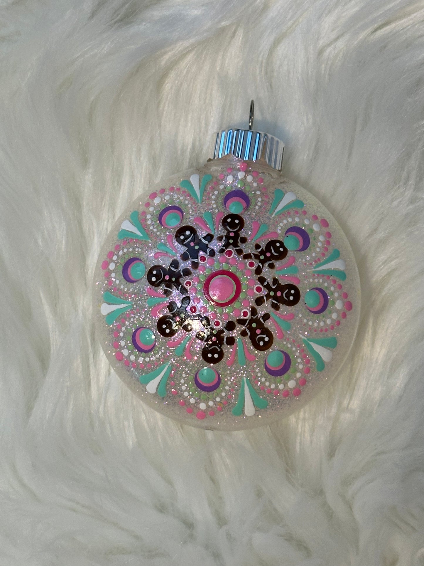 Glitter Christmas Ornament - Disc / Round - White, Pink, Mint Green, Brown - Gingerbread Man