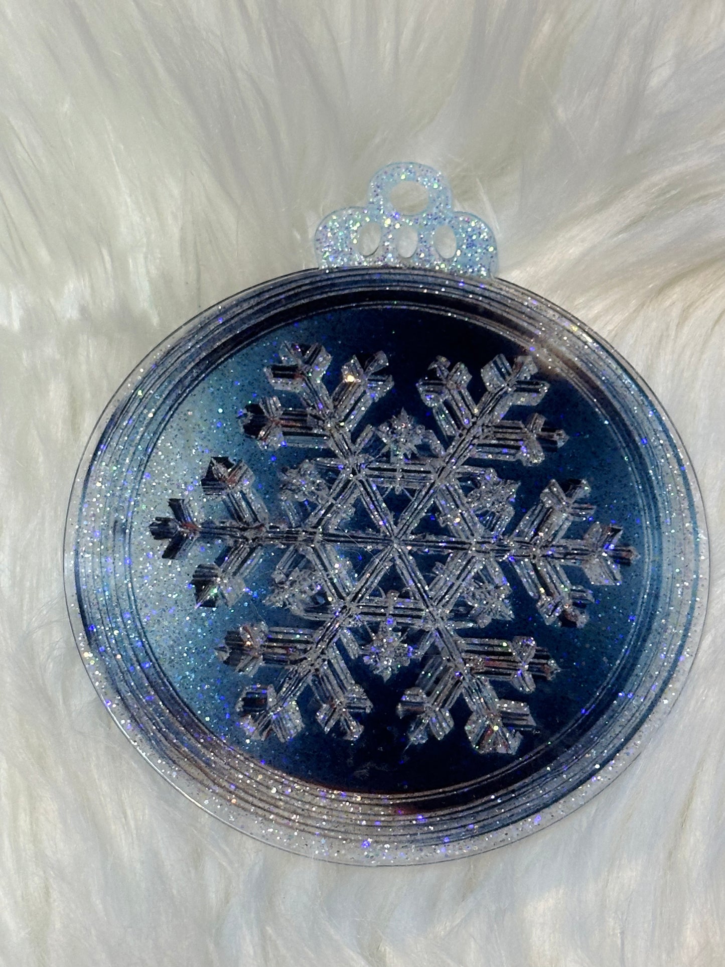 Flat Glitter Christmas Ornament - Round - Blue - Snowflake