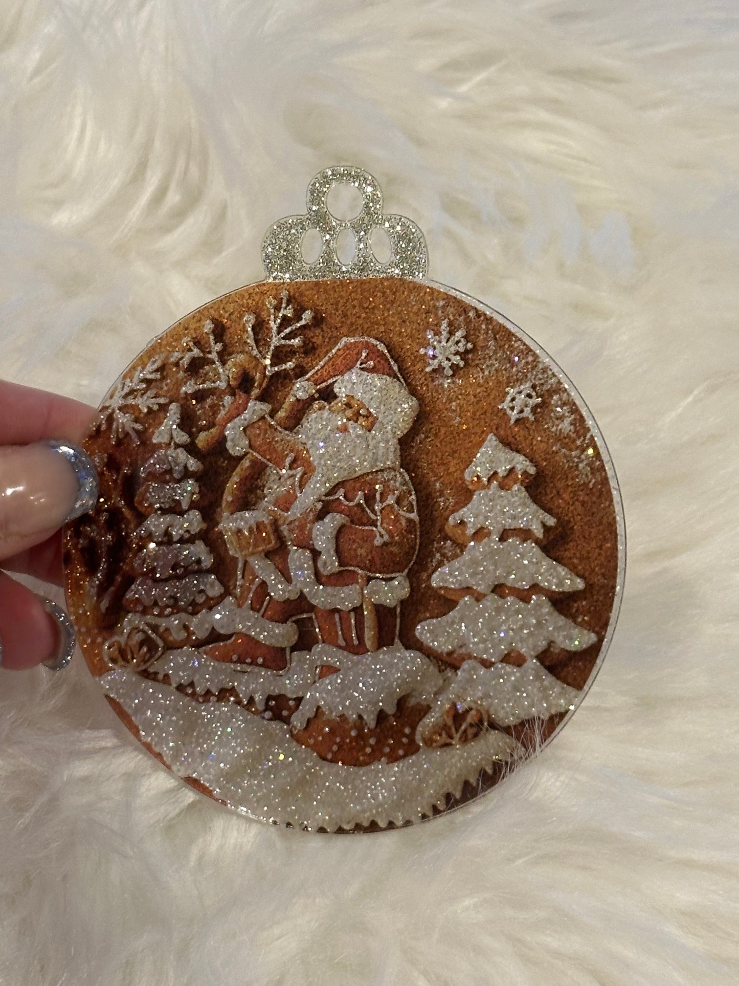 Flat Glitter Christmas Ornament - Round - Santa Sugar Cookie