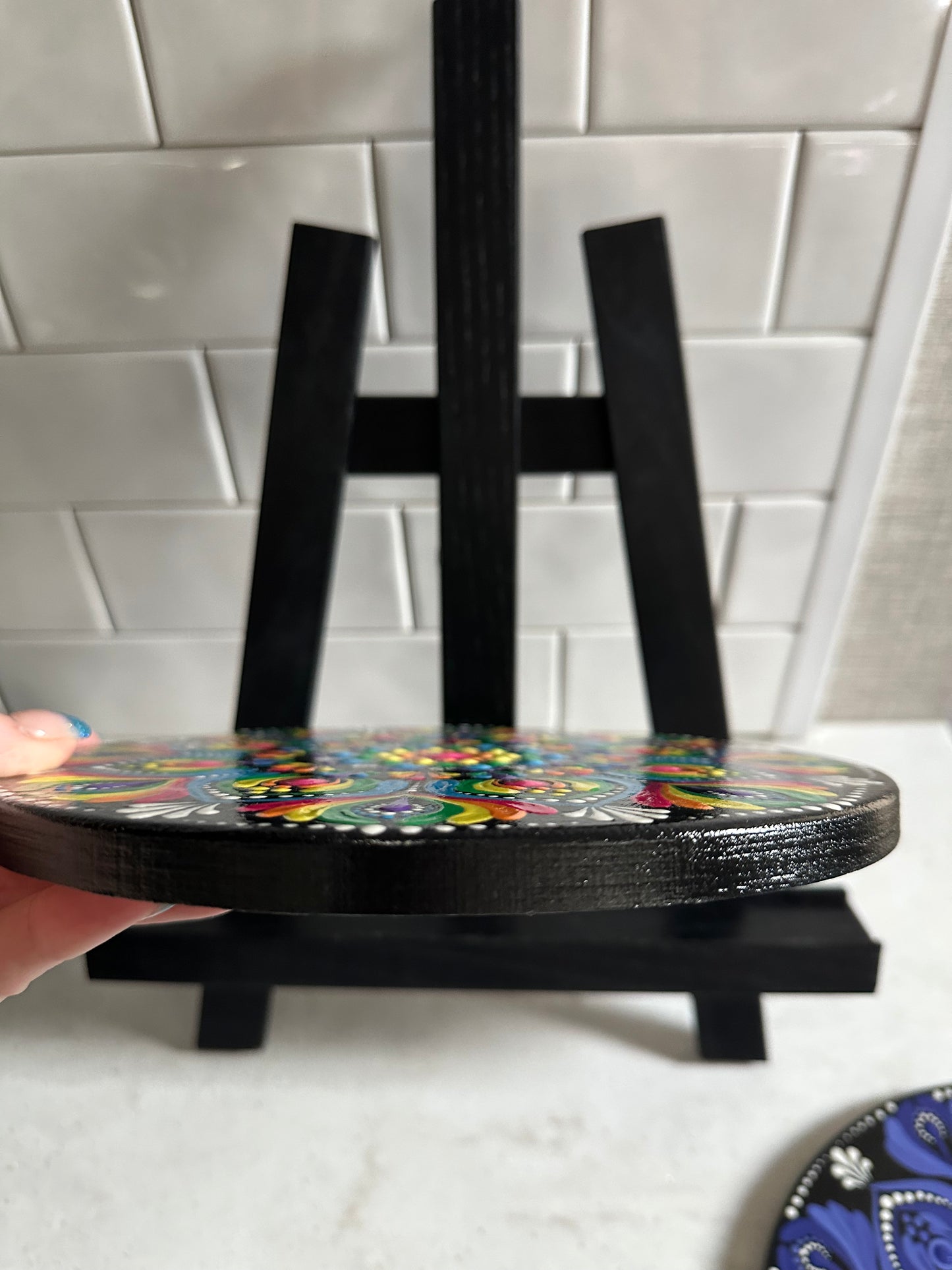 8.5" Wood Round Mandala Painting - Rainbow