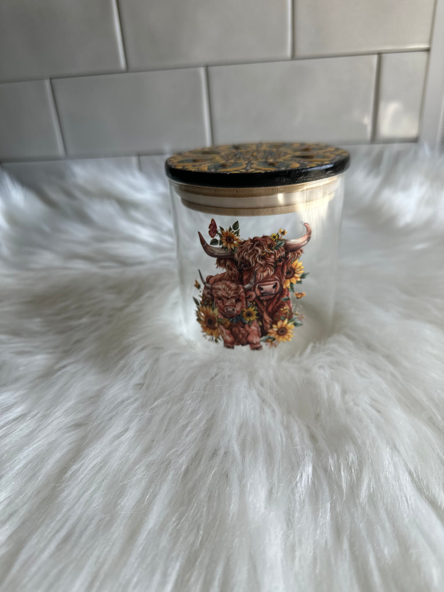 Stash / Display Jar - Highland Cow / Sunflowers