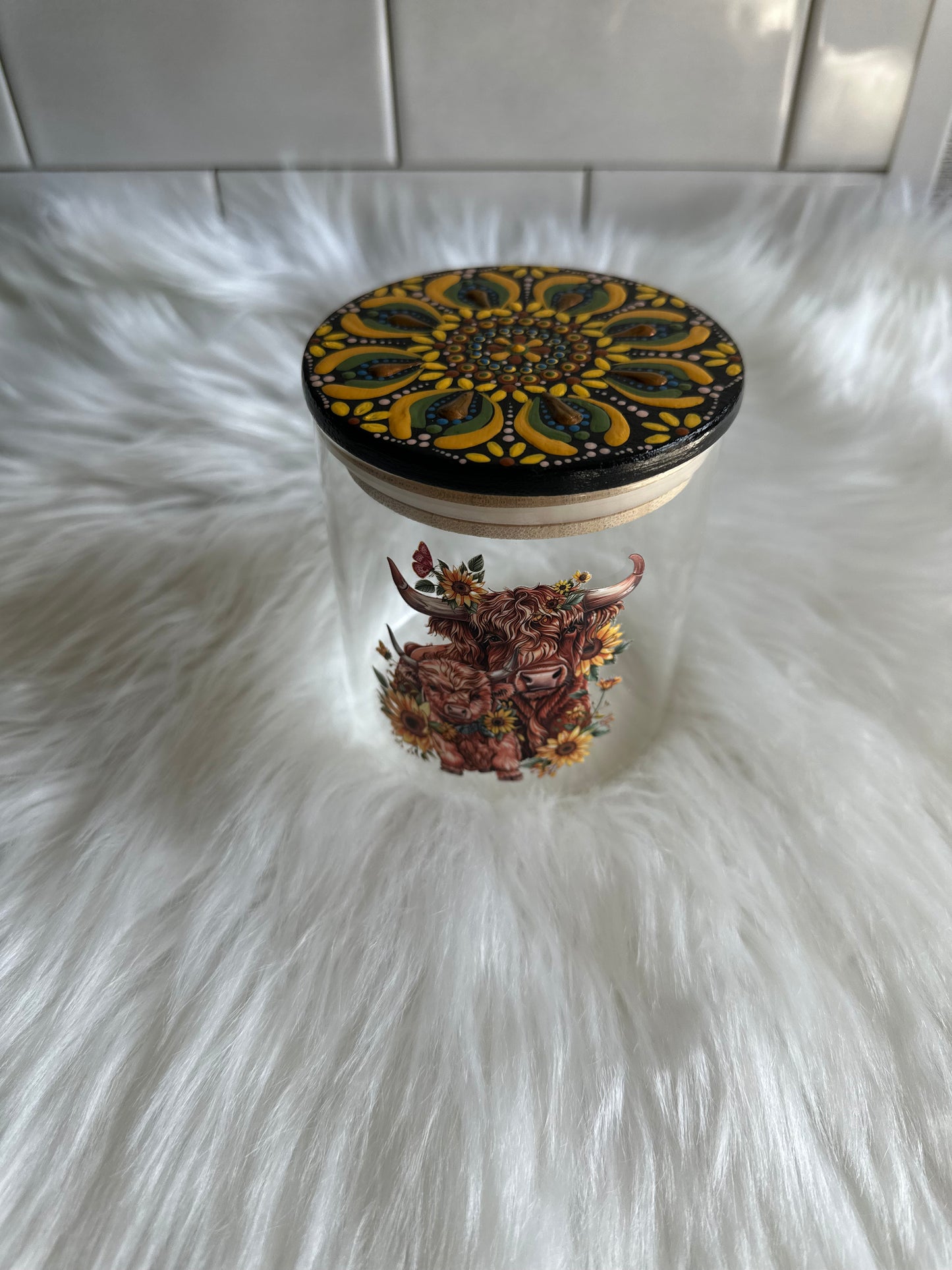 Stash / Display Jar - Highland Cow / Sunflowers