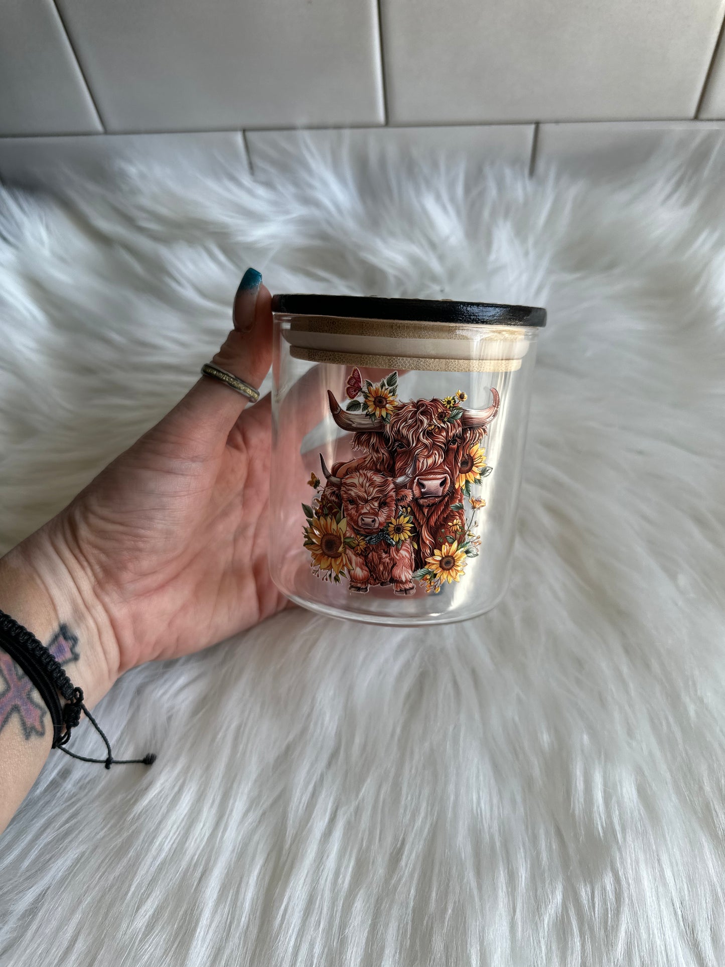 Stash / Display Jar - Highland Cow / Sunflowers