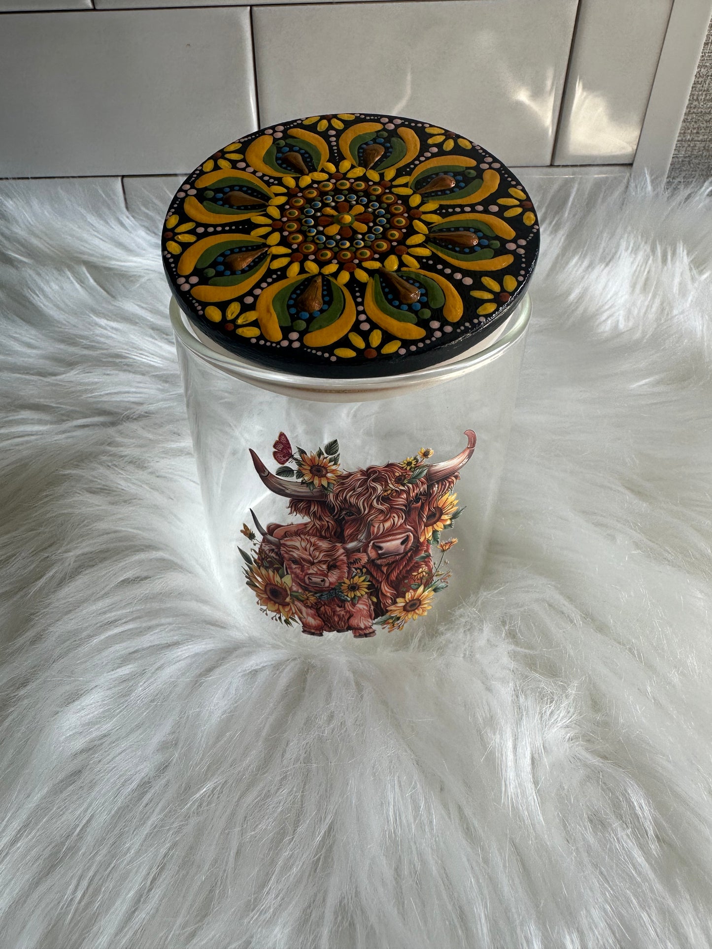 Stash / Display Jar - Highland Cow / Sunflowers