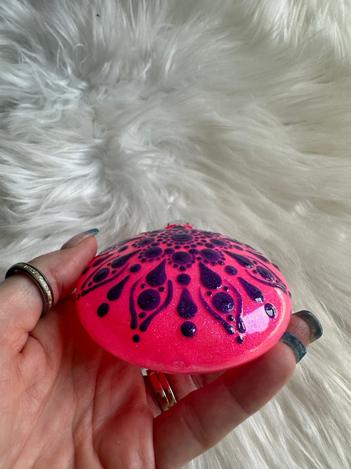Glitter Christmas Ornament - Disc / Round - Pink and Purple
