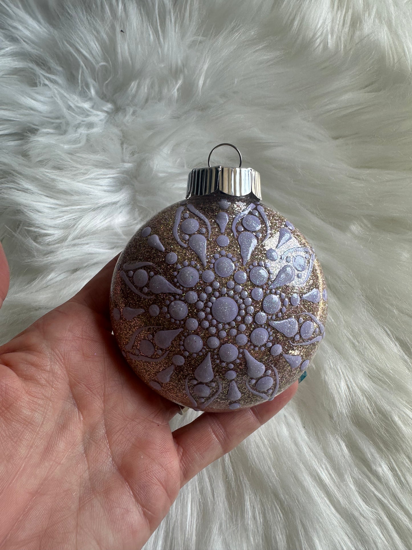 Glitter Christmas Ornament - Disc / Round - Lavender and Champagne Gold
