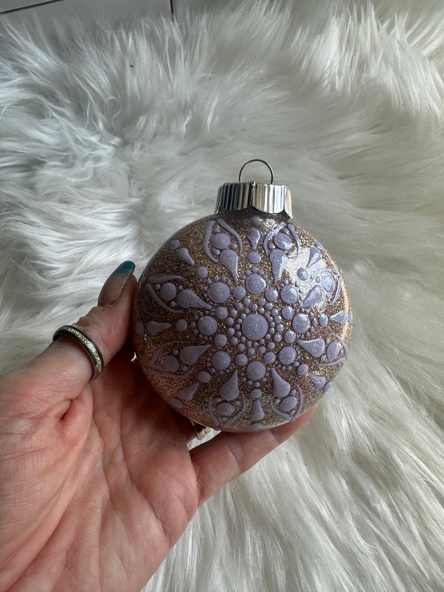 Glitter Christmas Ornament - Disc / Round - Lavender and Champagne Gold