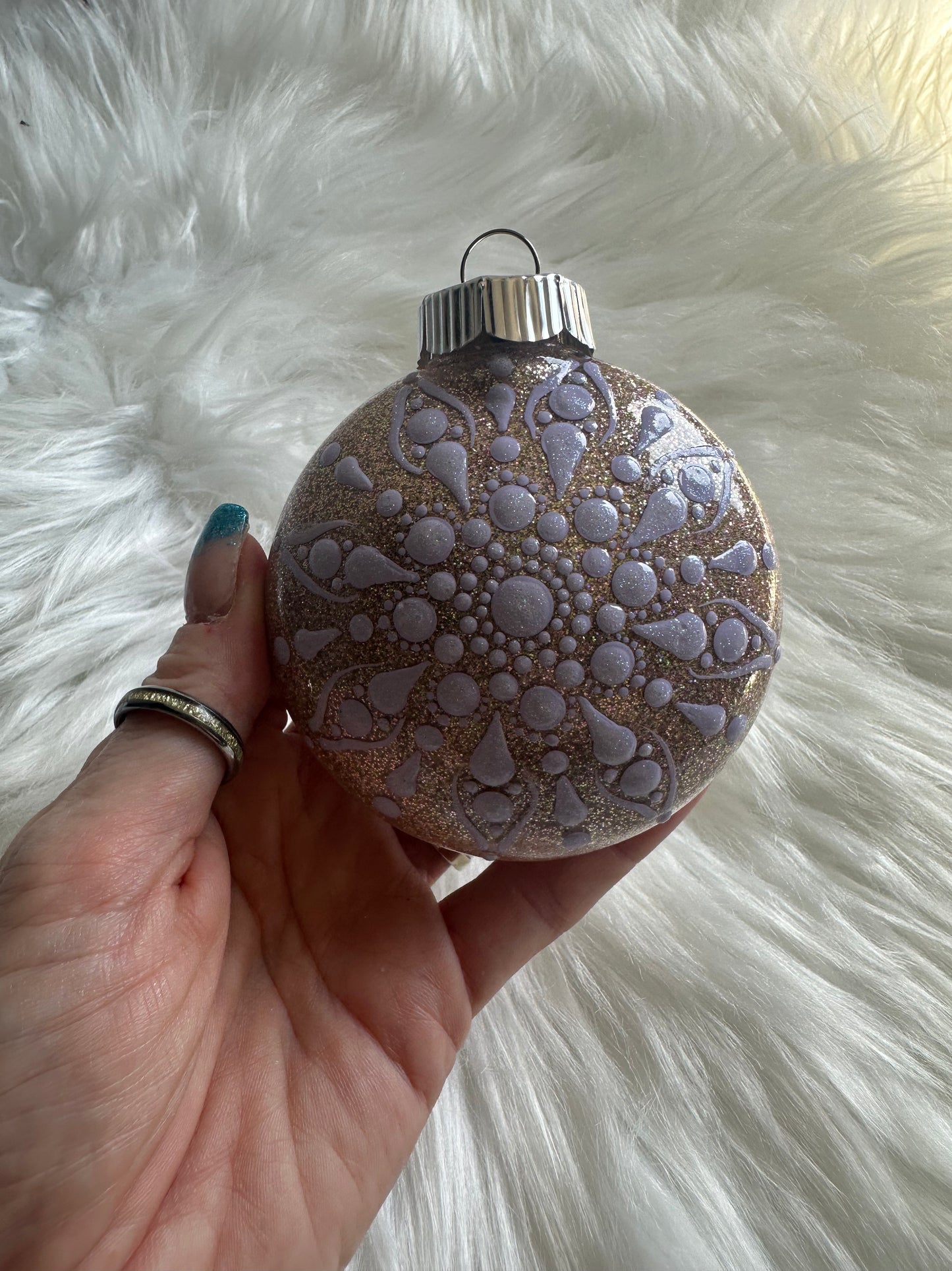 Glitter Christmas Ornament - Disc / Round - Lavender and Champagne Gold