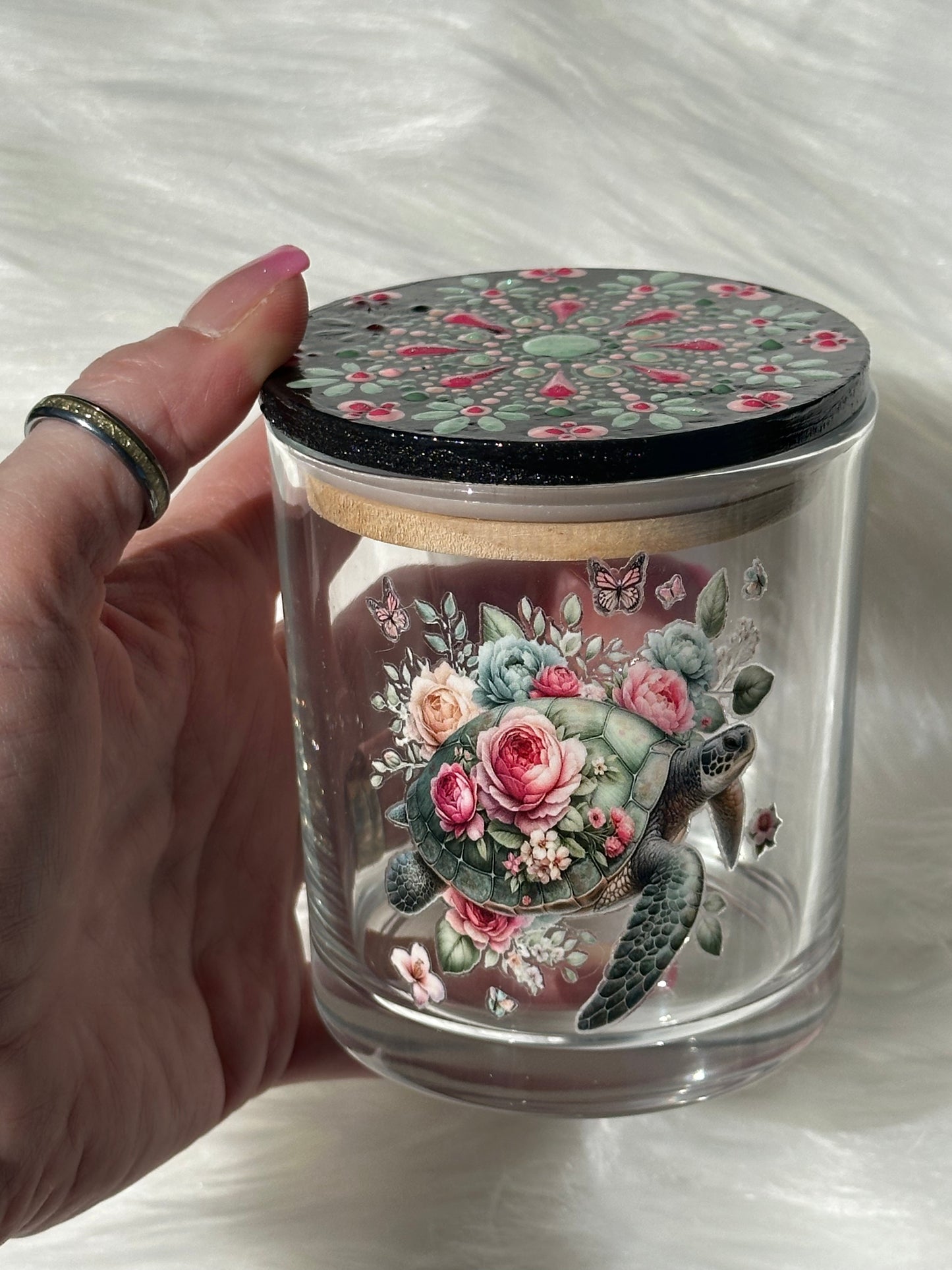 Stash / Display Jar - Turtle With Roses
