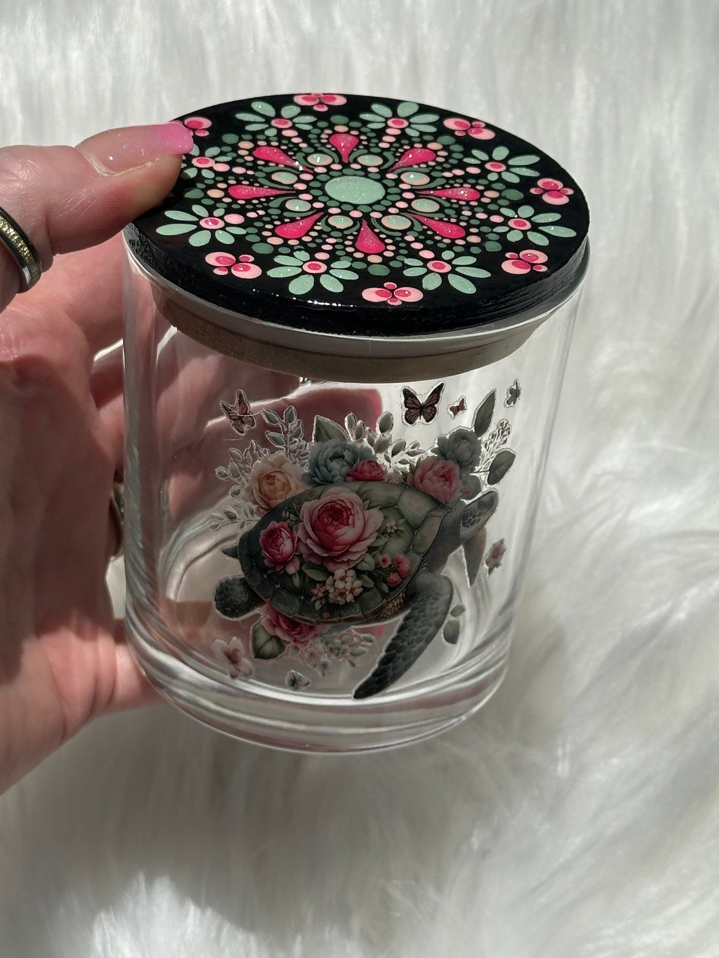 Stash / Display Jar - Turtle With Roses