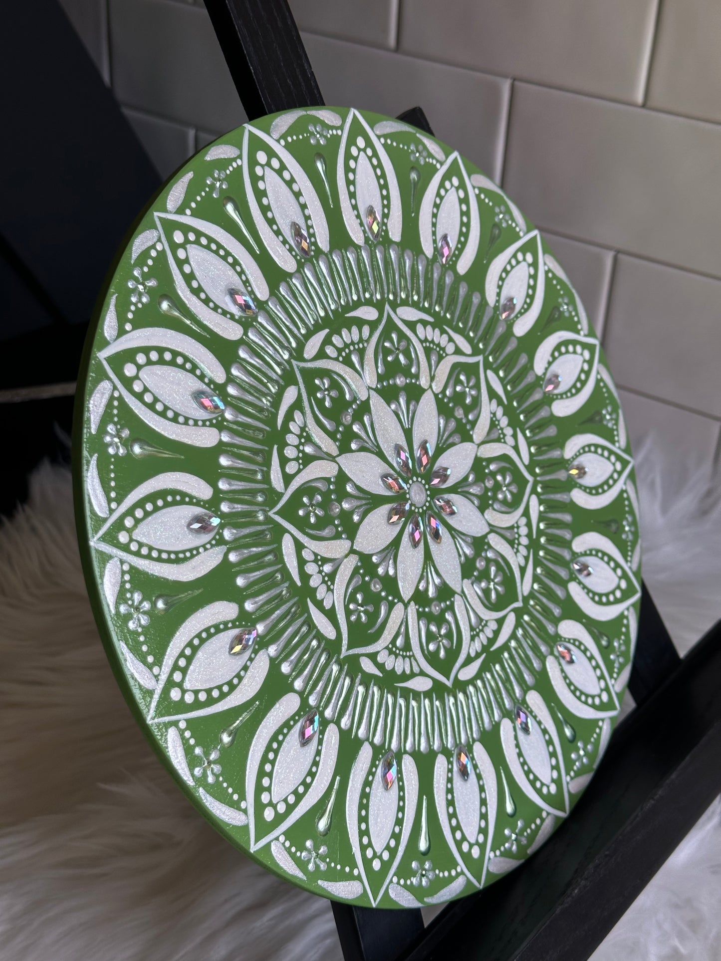 10" Wood Round Mandala Painting - May Birth Flower