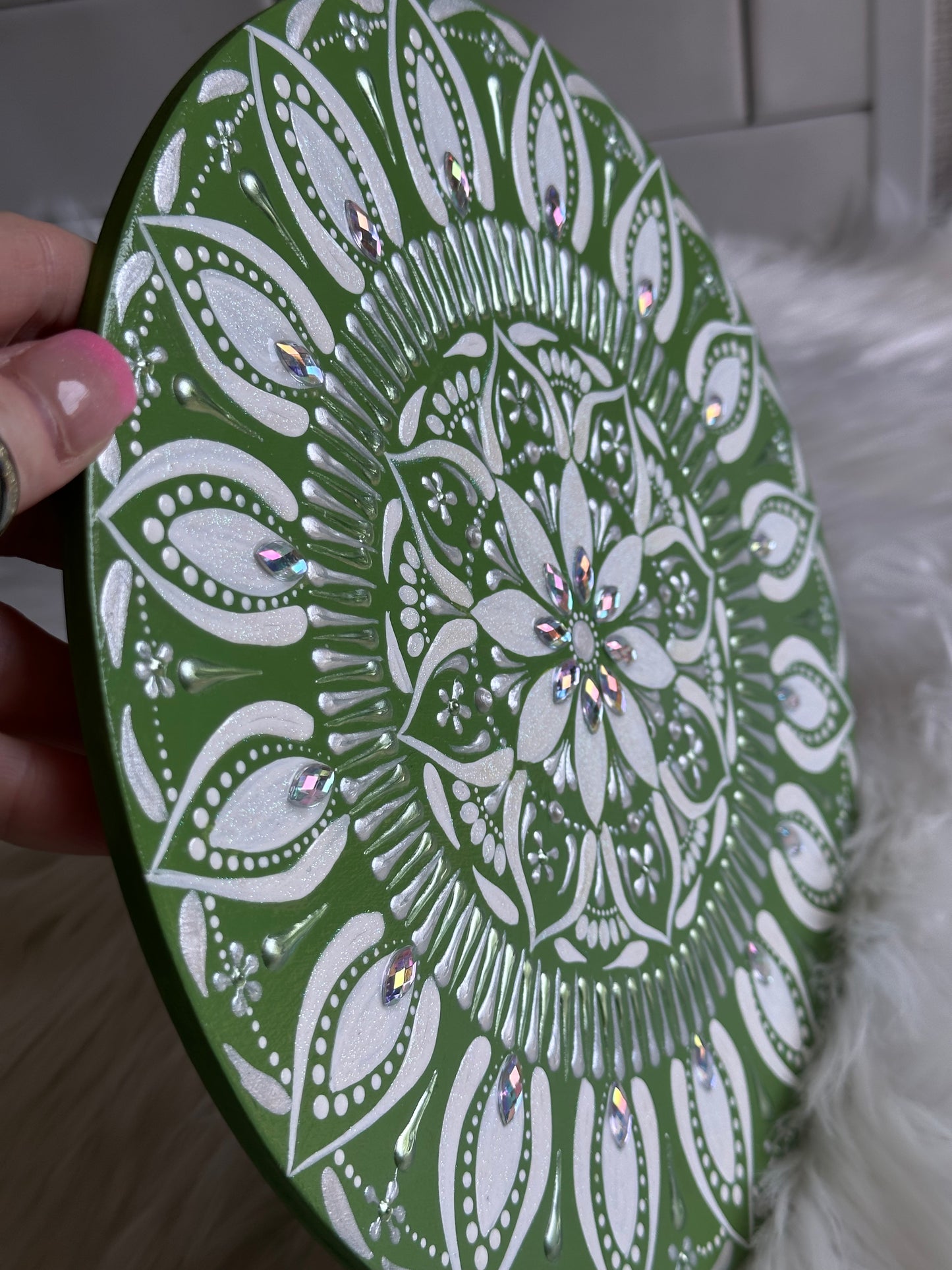 10" Wood Round Mandala Painting - May Birth Flower