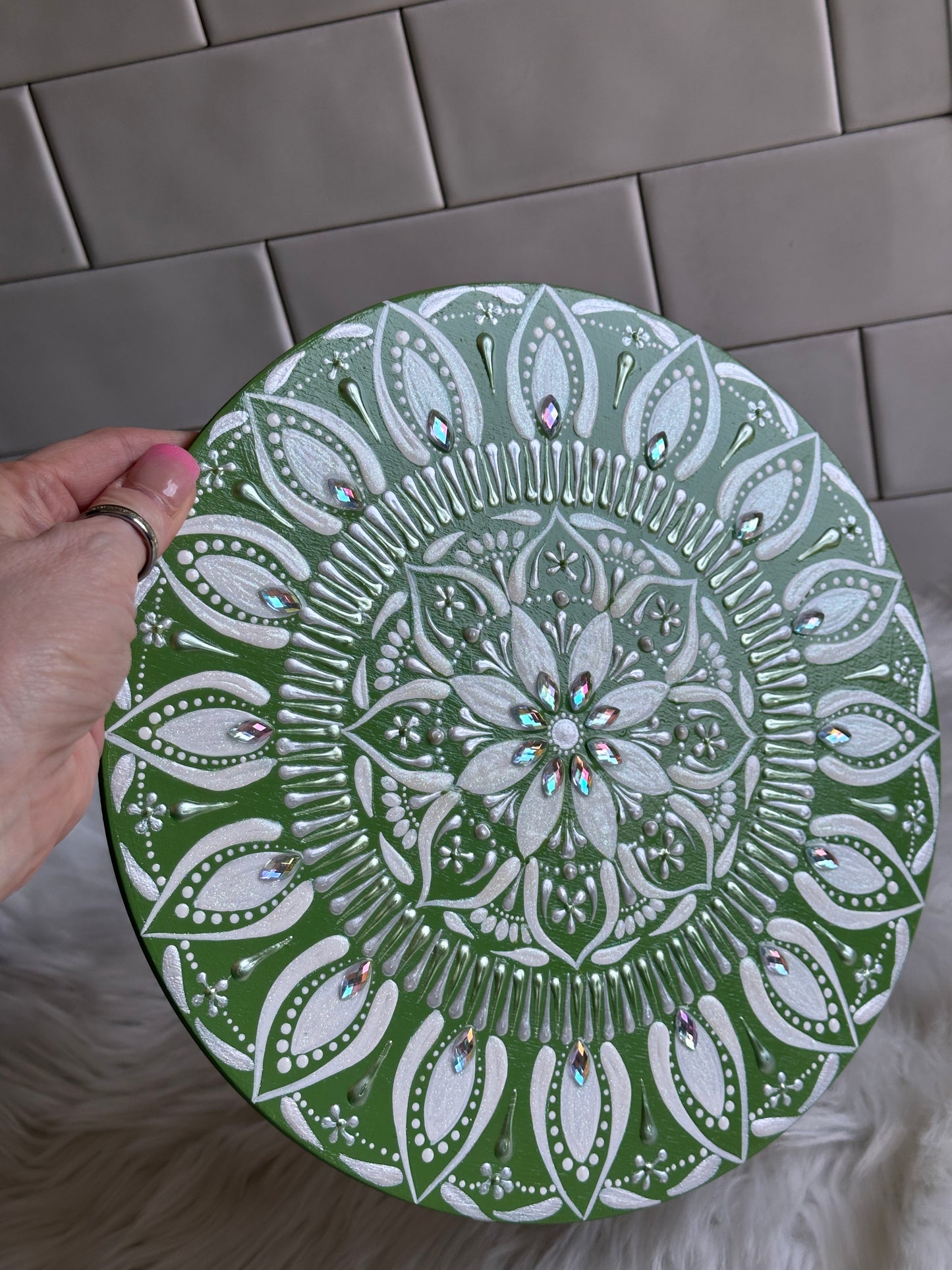 10" Wood Round Mandala Painting - May Birth Flower