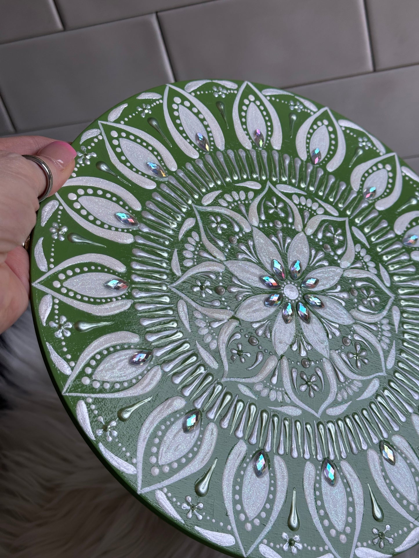 10" Wood Round Mandala Painting - May Birth Flower