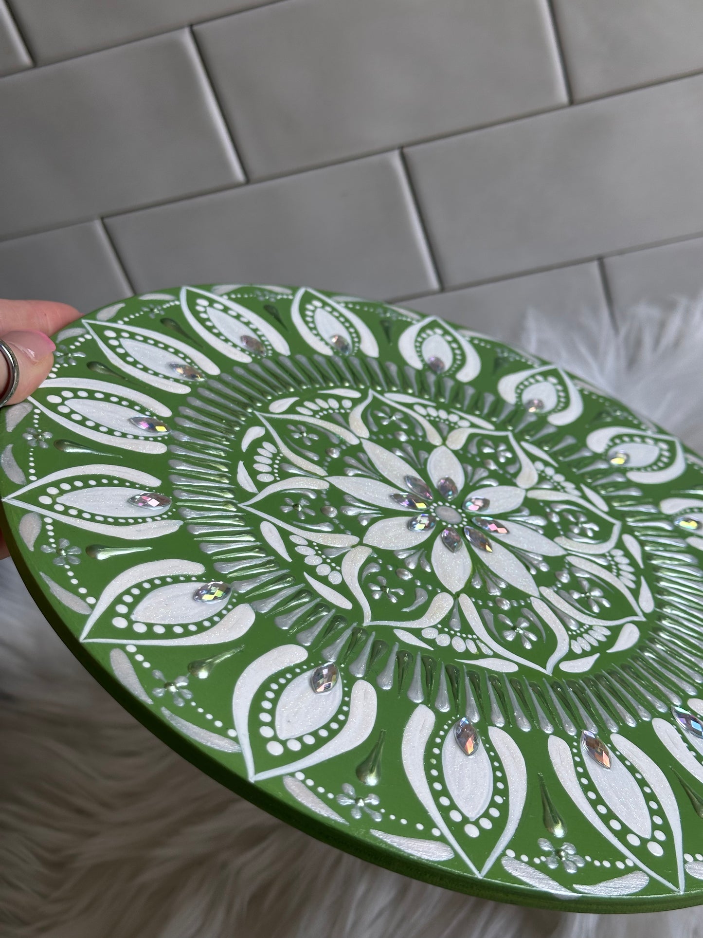 10" Wood Round Mandala Painting - May Birth Flower