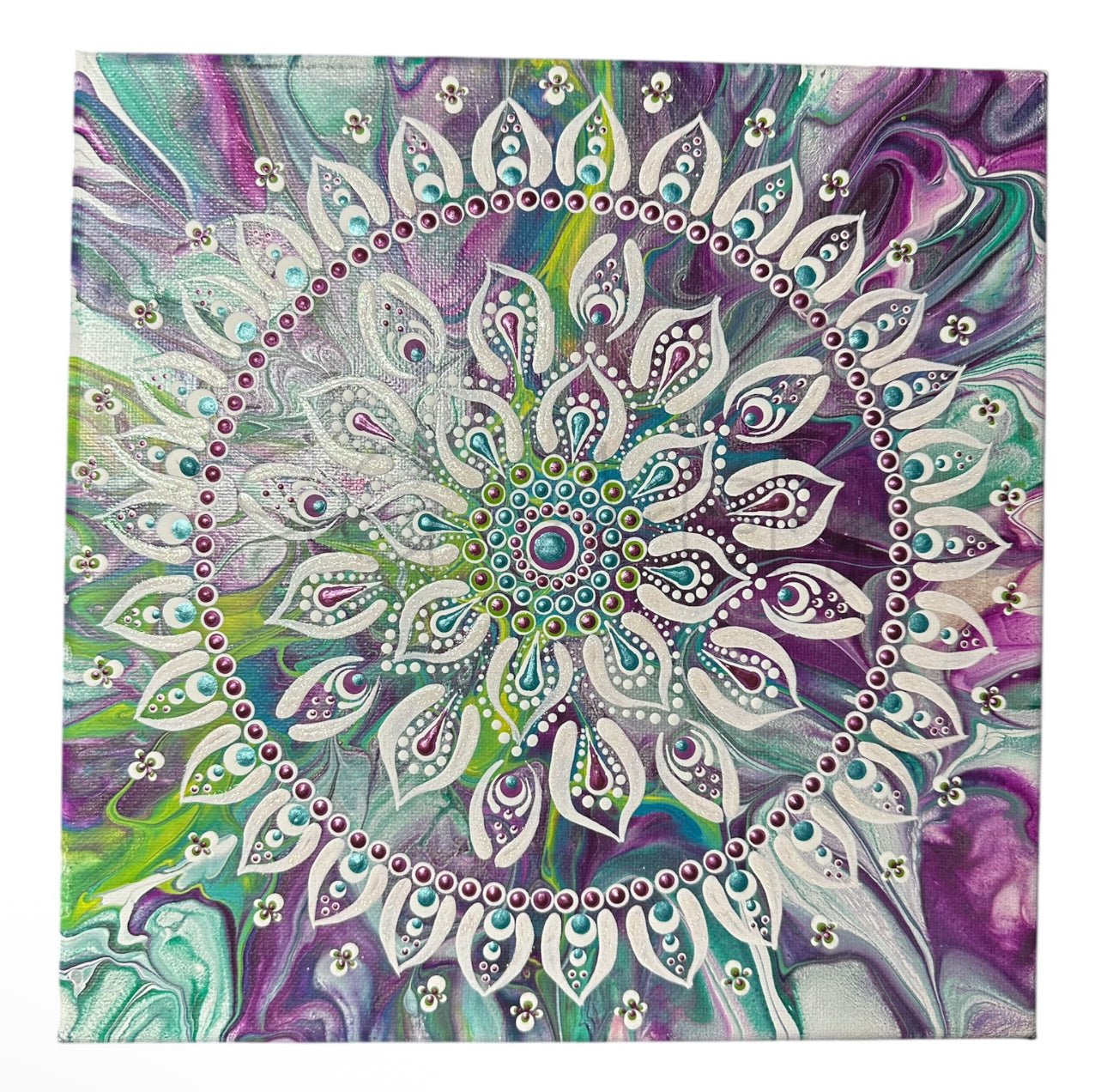 10 x 10 Paint Pour Meets Mandala