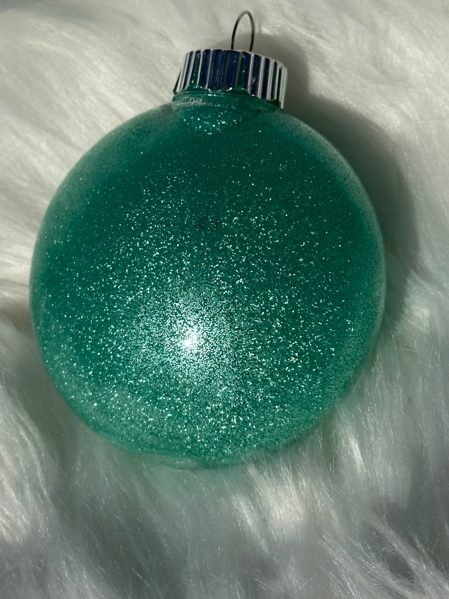 Glitter Christmas Ornament - Disc / Round -Mint Green And White