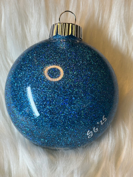 Glitter Christmas Ornament - Disc / Round - Turquoise, White, Blue