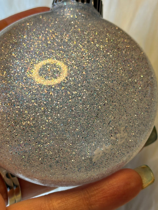 Glitter Christmas Ornament - Disc / Round - White, Light Blue