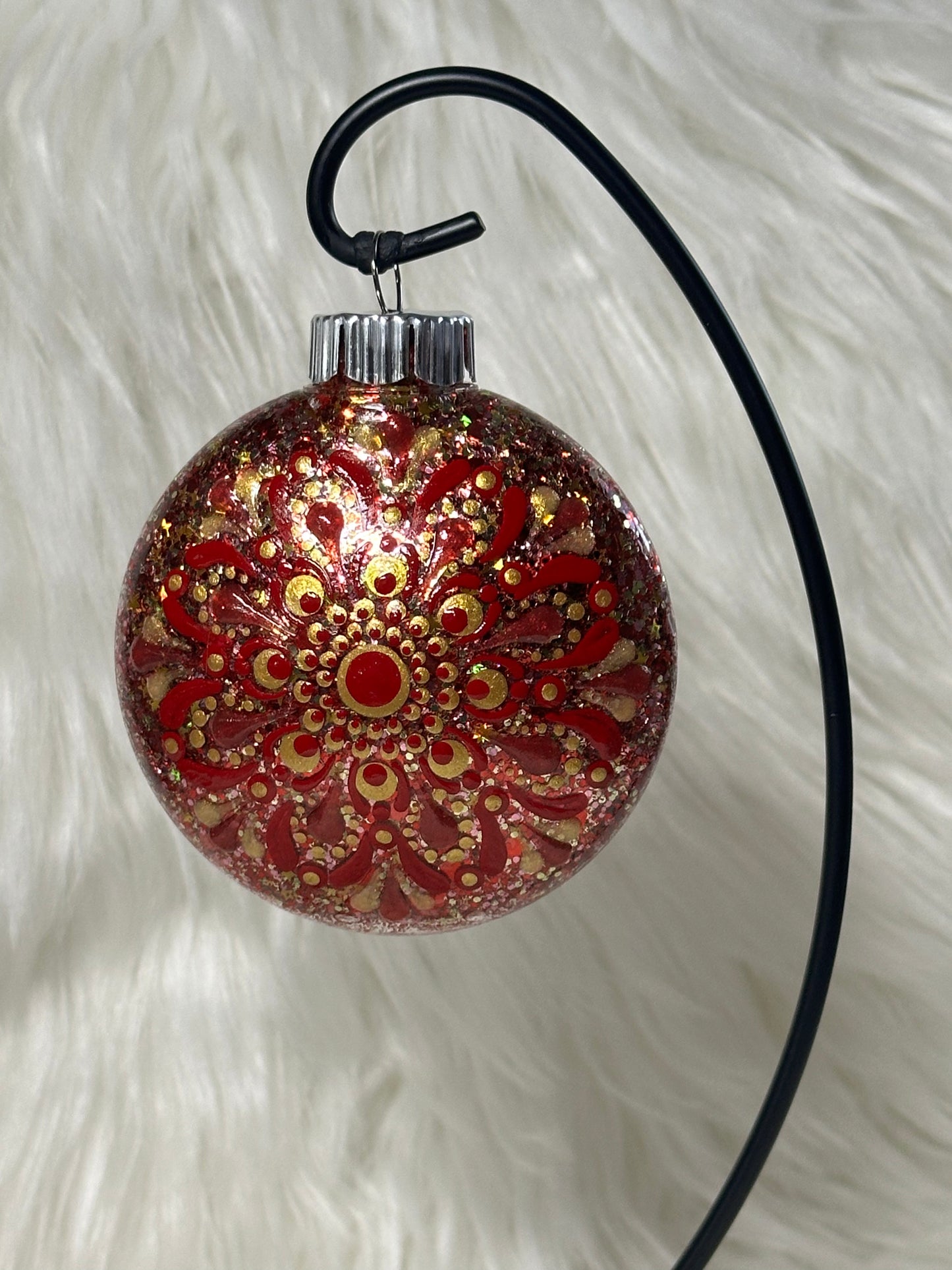 Glitter Christmas Ornament - Disc / Round - Red & Gold