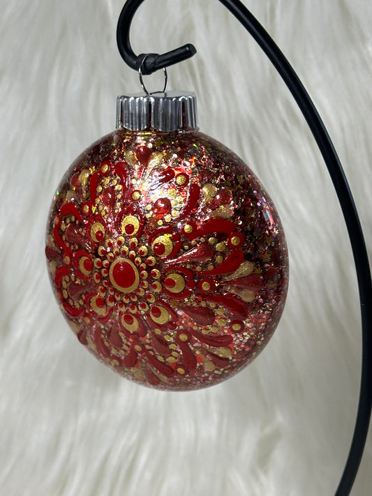 Glitter Christmas Ornament - Disc / Round - Red & Gold