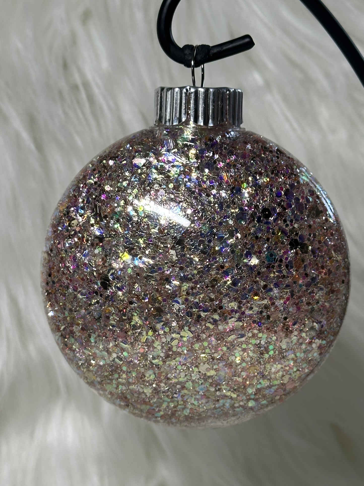 Glitter Christmas Ornament - Disc / Round - Gold, Pinks & Lavender