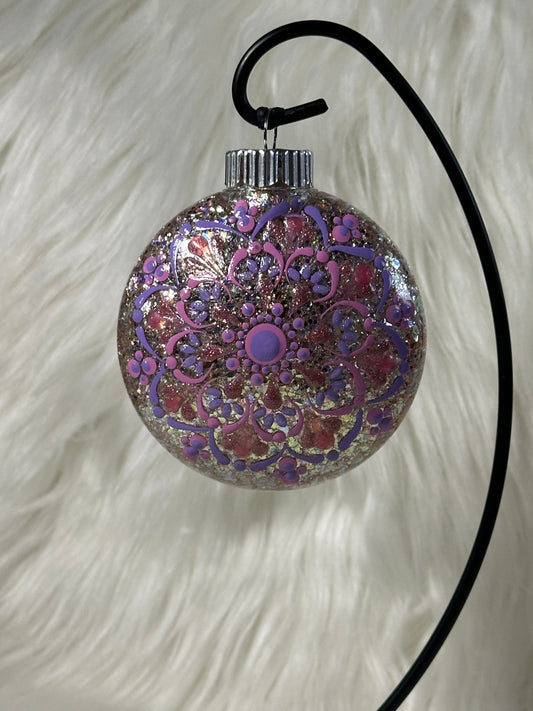 Glitter Christmas Ornament - Disc / Round - Gold, Pinks & Lavender