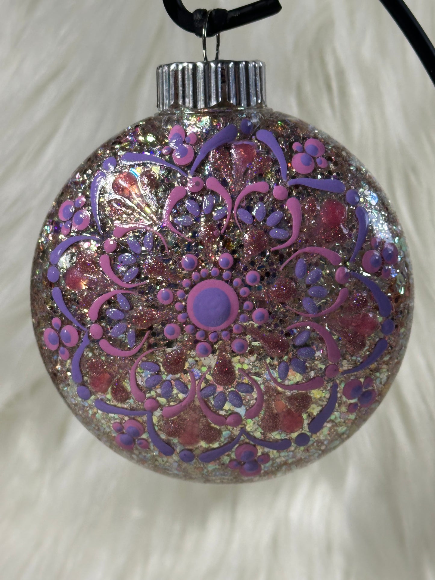 Glitter Christmas Ornament - Disc / Round - Gold, Pinks & Lavender