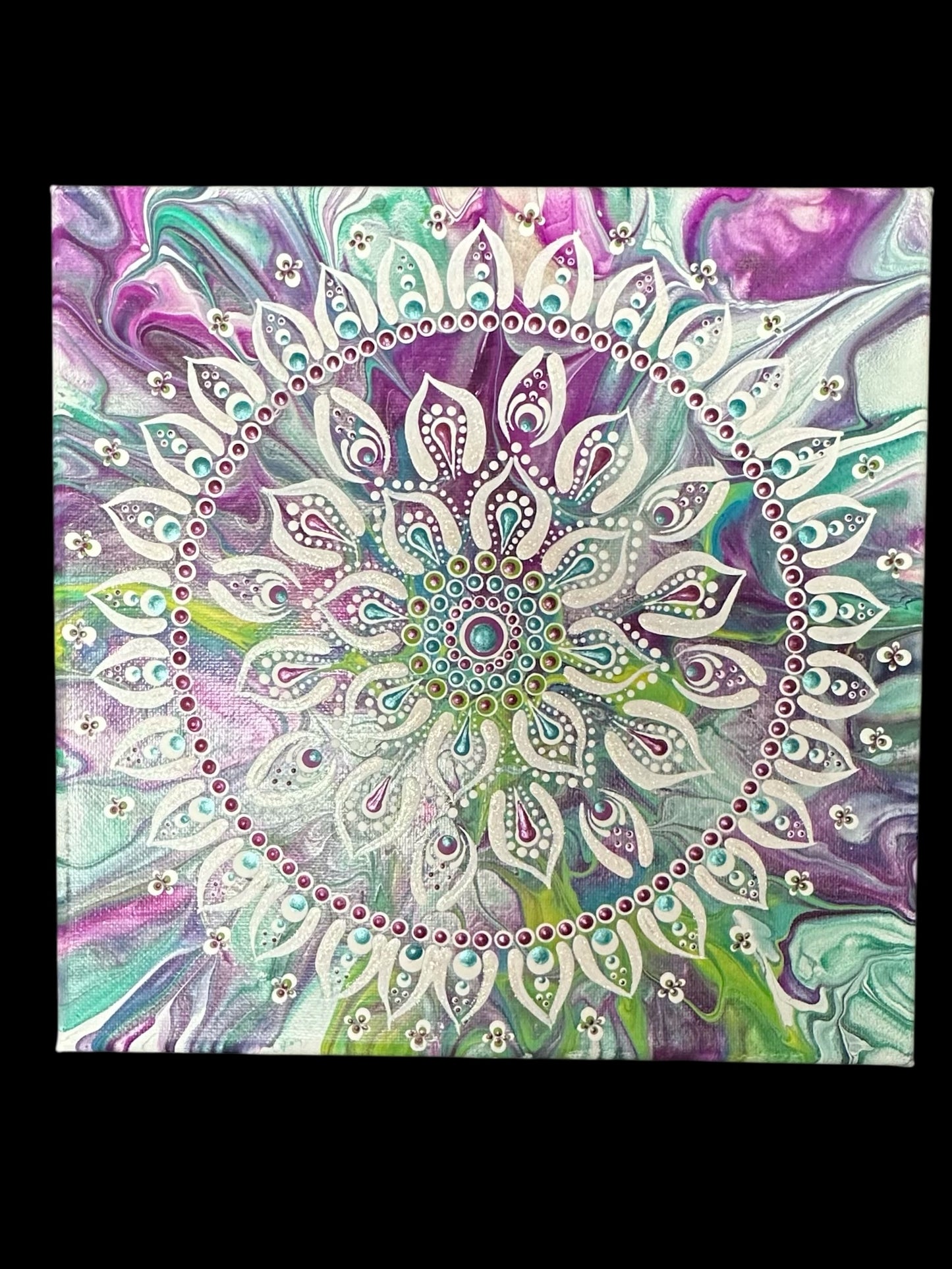 10 x 10 Paint Pour Meets Mandala