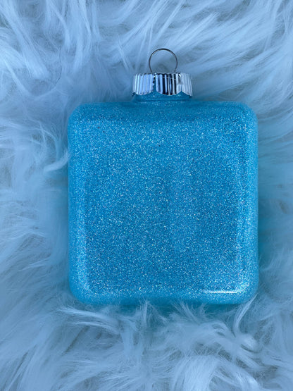 Glitter Christmas Ornament - Square - Blues, White
