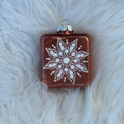 Glitter Christmas Ornament - Square - Rose Gold
