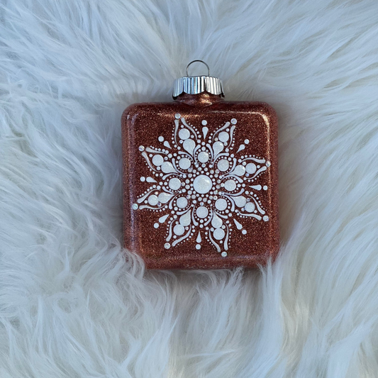 Glitter Christmas Ornament - Square - Rose Gold
