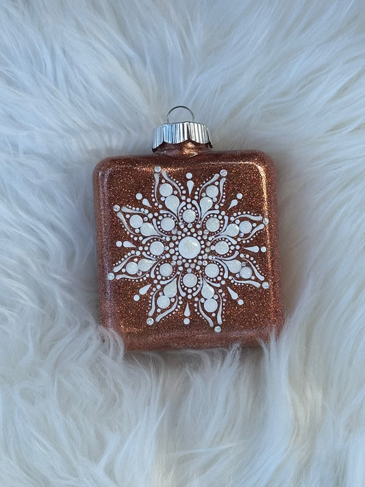 Glitter Christmas Ornament - Square - Rose Gold