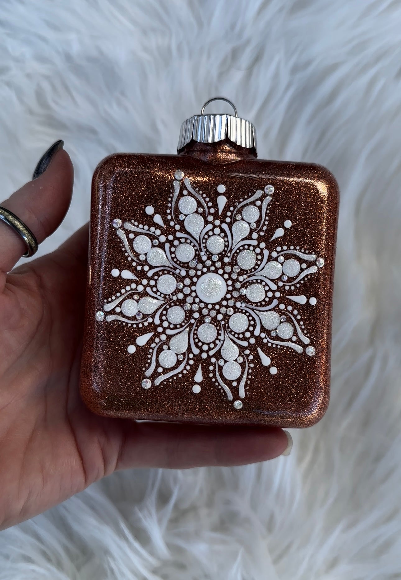 Glitter Christmas Ornament - Square - Rose Gold