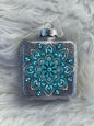 Glitter Christmas Ornament - Square - Silver, White and Turquoise
