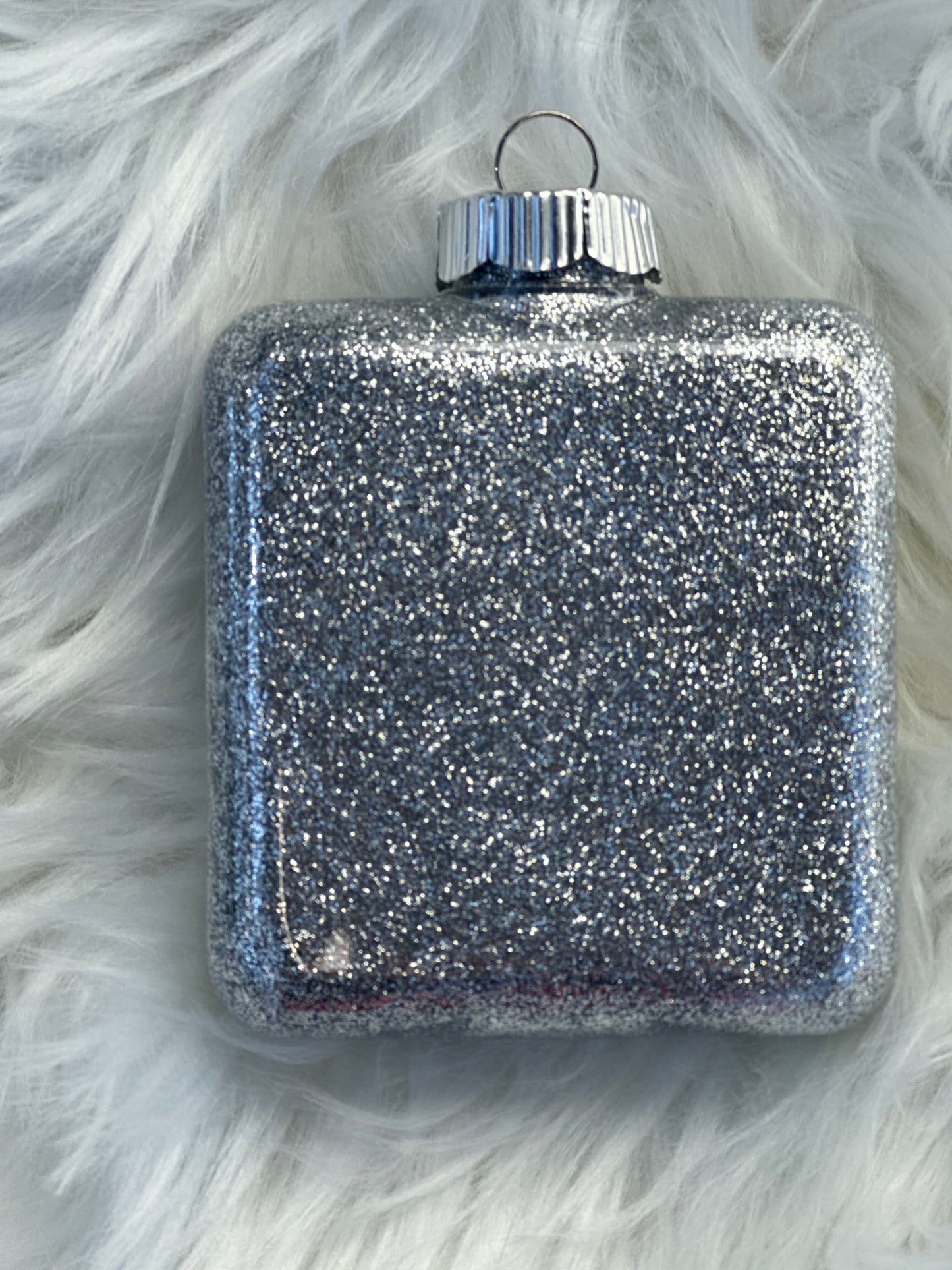 Glitter Christmas Ornament - Square - Silver, White and Turquoise