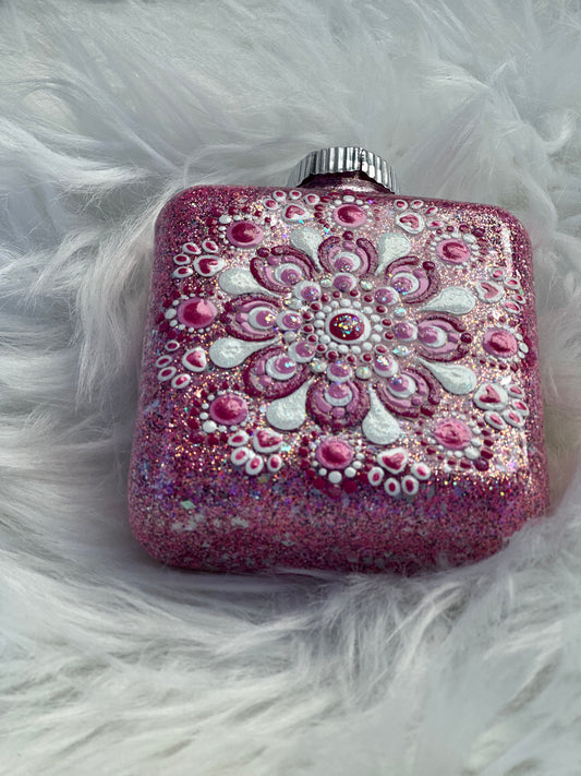 Glitter Christmas Ornament - Square - Pinks, White - Dog Paws