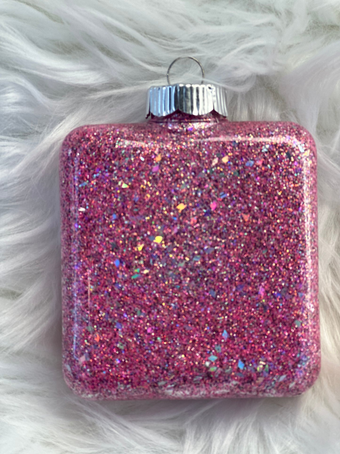 Glitter Christmas Ornament - Square - Pinks, White - Dog Paws